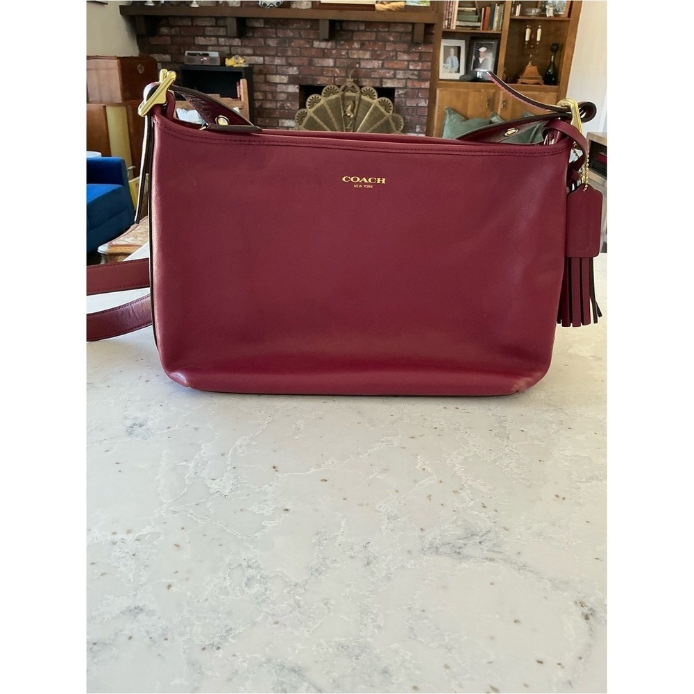 Coach Legacy Leather Duffle Bag Womens Berry Bordeaux Tassels